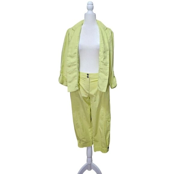 Chico lime green linen military style jacket and cotton capri cargo pants size 0 - Picture 4 of 15